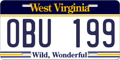 WV license plate OBU199