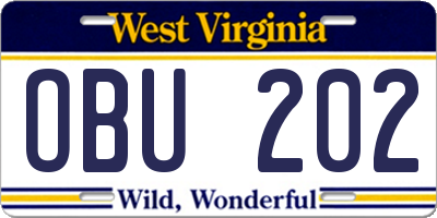WV license plate OBU202