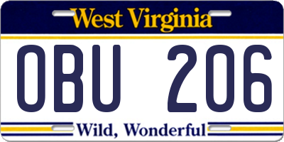 WV license plate OBU206