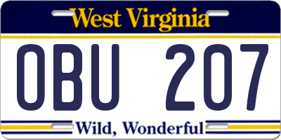 WV license plate OBU207