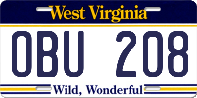 WV license plate OBU208