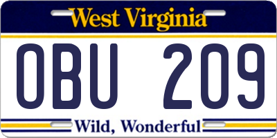 WV license plate OBU209