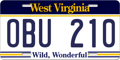 WV license plate OBU210