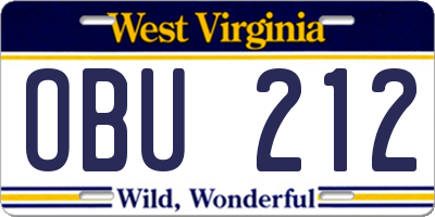 WV license plate OBU212