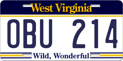 WV license plate OBU214