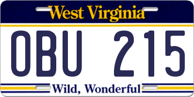 WV license plate OBU215