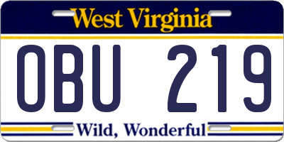 WV license plate OBU219