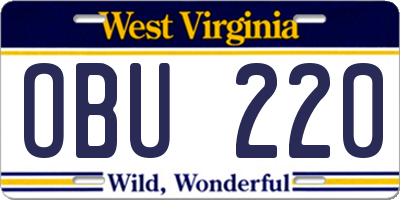 WV license plate OBU220