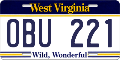 WV license plate OBU221