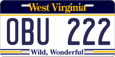 WV license plate OBU222