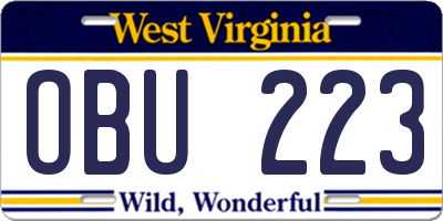 WV license plate OBU223