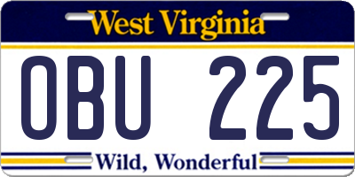 WV license plate OBU225