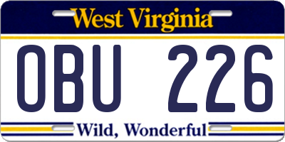WV license plate OBU226