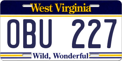 WV license plate OBU227