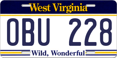 WV license plate OBU228