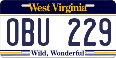WV license plate OBU229