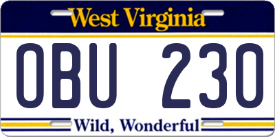 WV license plate OBU230