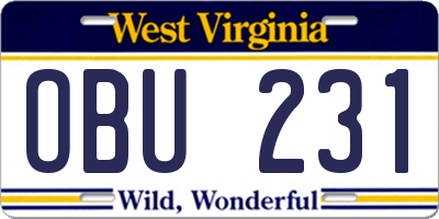 WV license plate OBU231