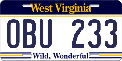 WV license plate OBU233