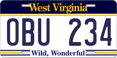WV license plate OBU234