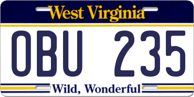 WV license plate OBU235
