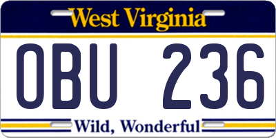 WV license plate OBU236
