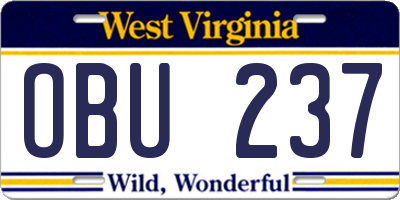 WV license plate OBU237