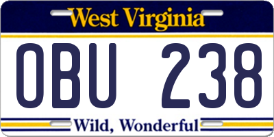 WV license plate OBU238