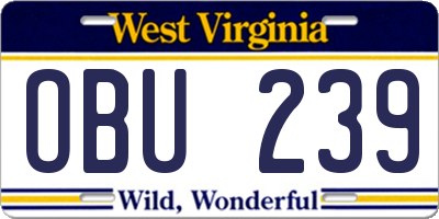 WV license plate OBU239