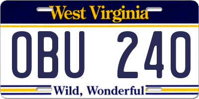 WV license plate OBU240