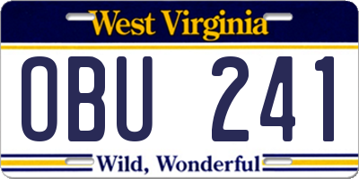 WV license plate OBU241