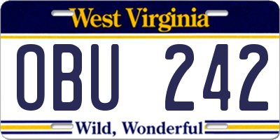 WV license plate OBU242