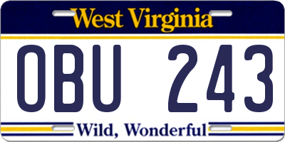WV license plate OBU243
