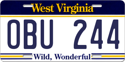 WV license plate OBU244