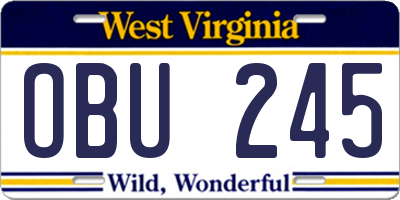 WV license plate OBU245