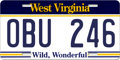 WV license plate OBU246