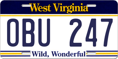 WV license plate OBU247