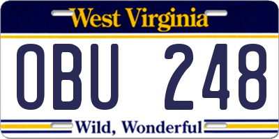 WV license plate OBU248