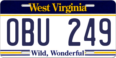 WV license plate OBU249