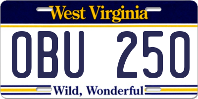 WV license plate OBU250