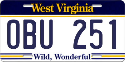 WV license plate OBU251