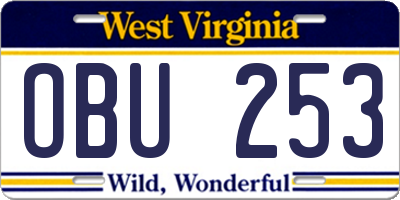 WV license plate OBU253