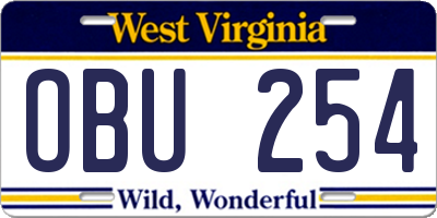 WV license plate OBU254