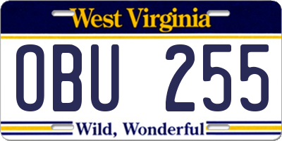 WV license plate OBU255