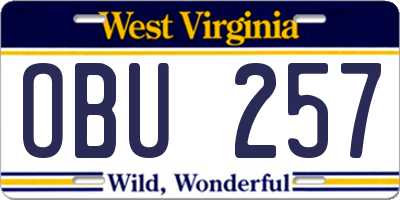 WV license plate OBU257