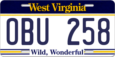 WV license plate OBU258