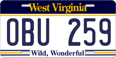 WV license plate OBU259