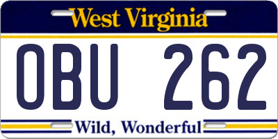 WV license plate OBU262