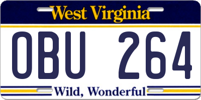 WV license plate OBU264