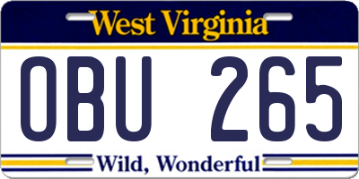 WV license plate OBU265
